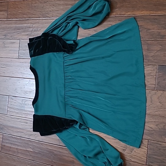 Emily McCarthy Green Blouse with Velvet Trim & Ruffled Sleeves size XL - Picture 3 of 8